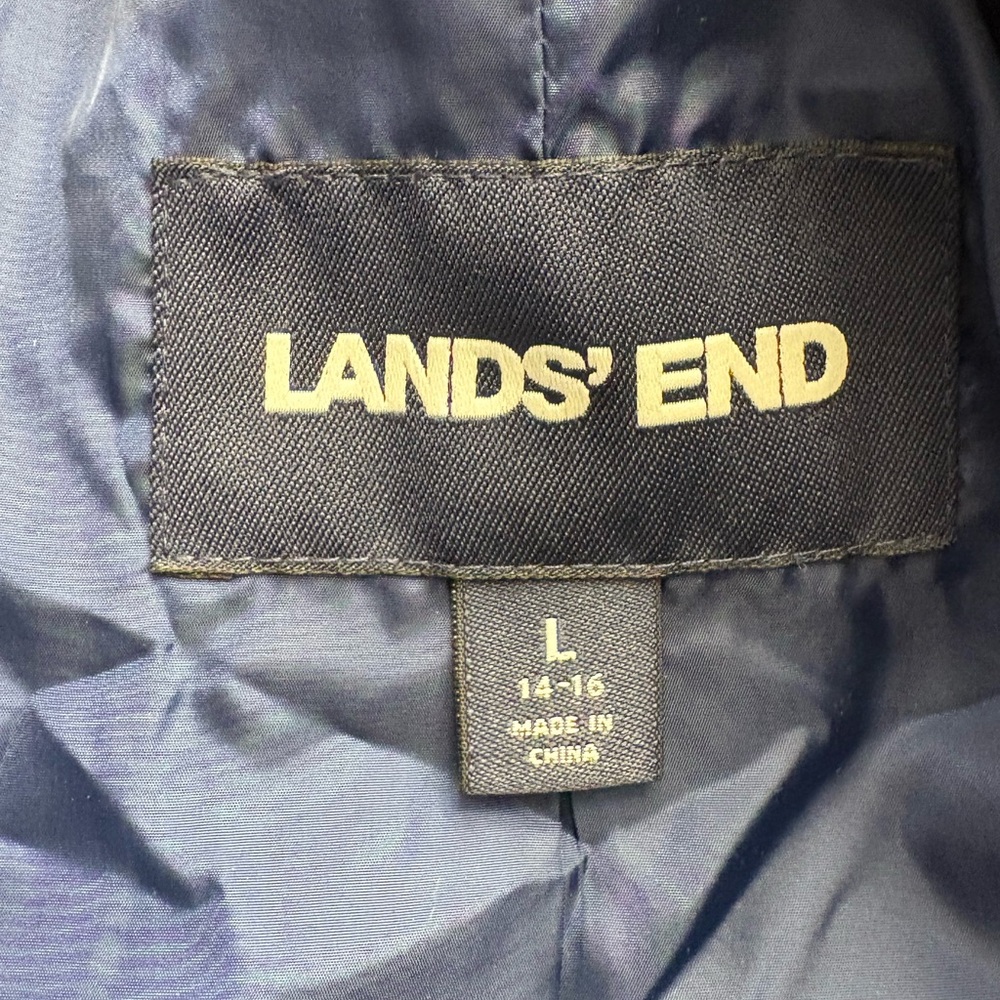 Lands' End Navy Checkered  Belted Rain Coat with Detachable Lining and Hood - Picture 3 of 6